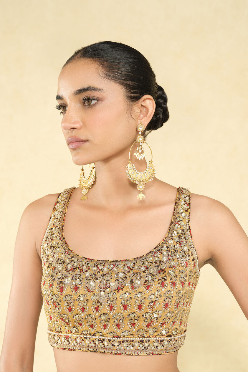 Kasano Ajrakh Hand-block Printed Silk Choli - Mustard, Mustard, image 1